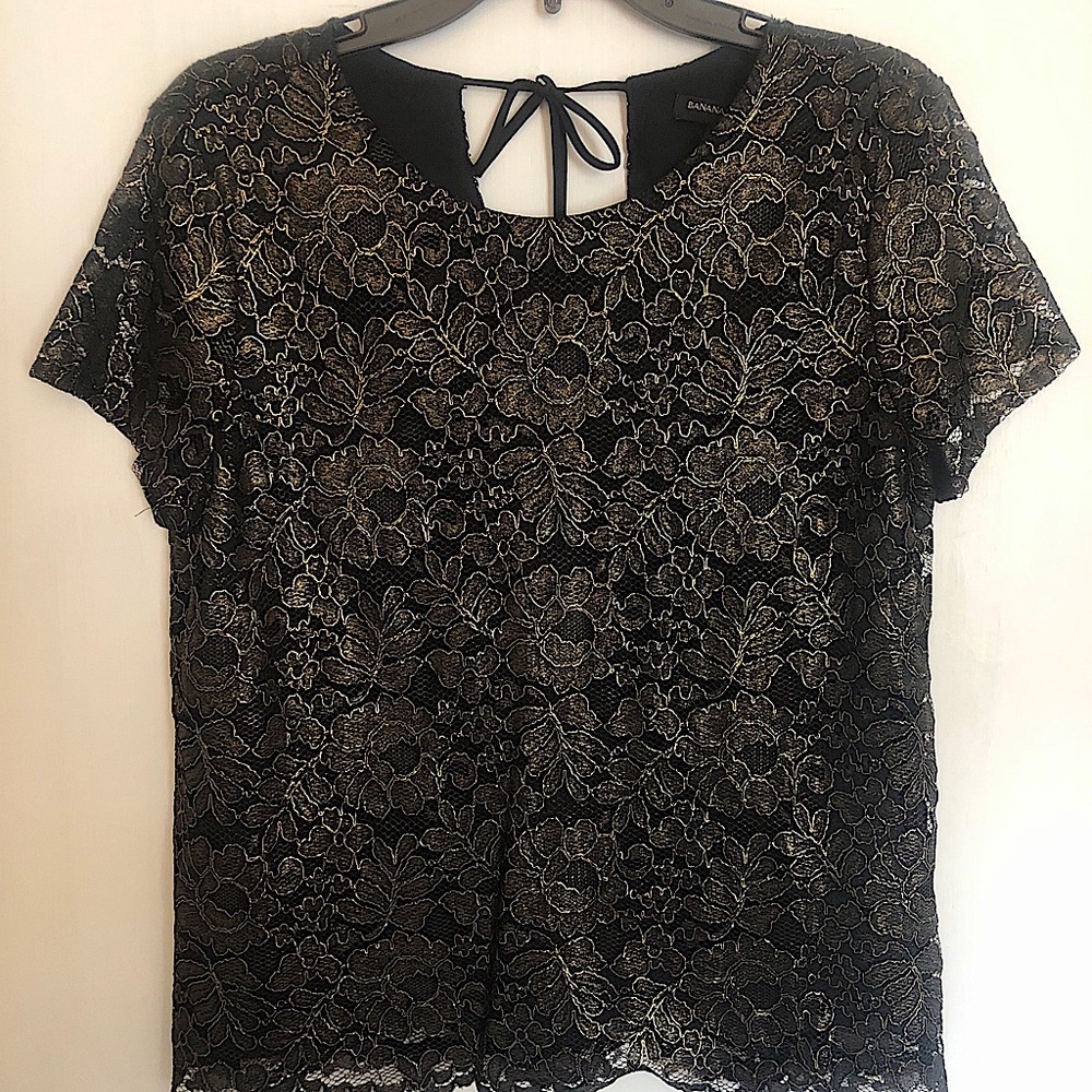 Banana Republic black and gold lace top Size M